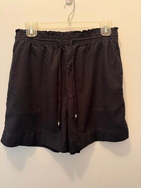 H&M Women's Black Drawstring Linen-Blend Shorts